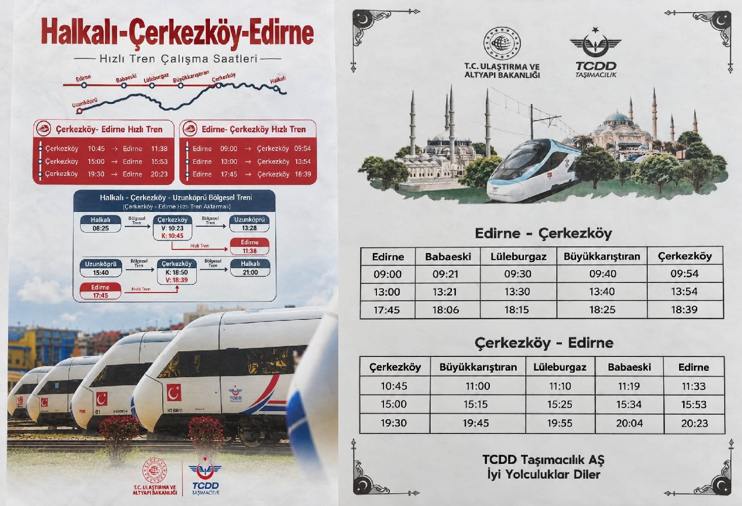 Halkalı–Çerkezköy–Edirne hızlı tren seferlerinin başladı